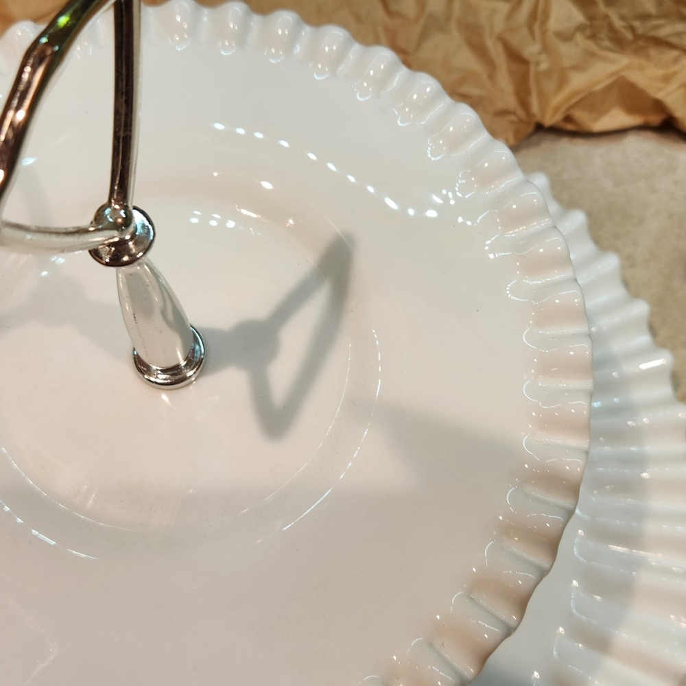 2 TIER MILK GLASS SERVING PLATE